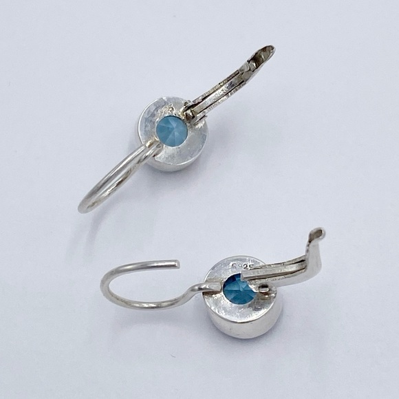 Sterling Silver Blue Stone Lever Back Earrings - Picture 5 of 8